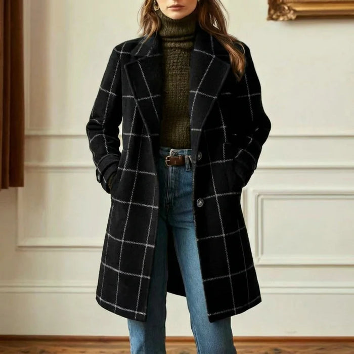 Wool Check Coat – Classic Tailored Mid-Length Outerwear
