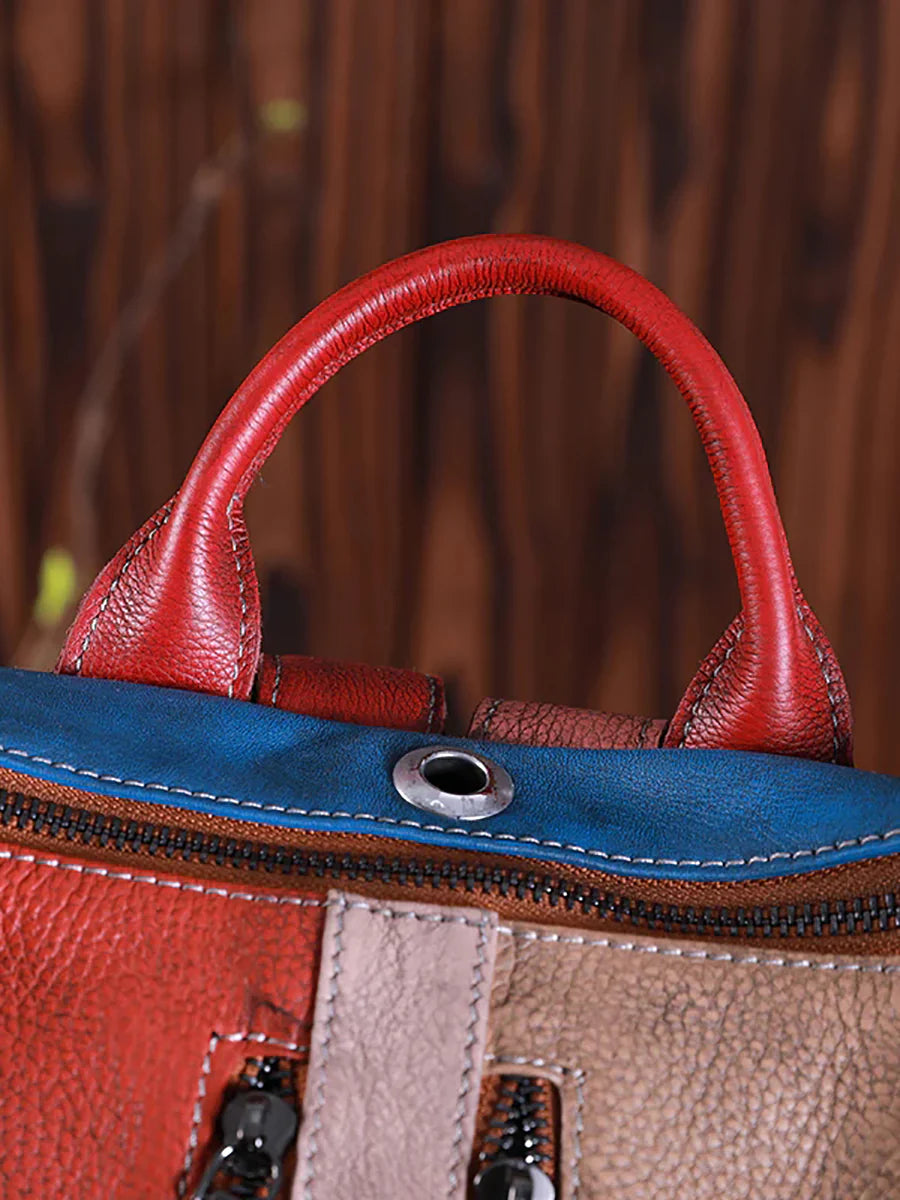 Multicolor Leather Zipper Backpack – Women’s Stylish Everyday Travel Bag