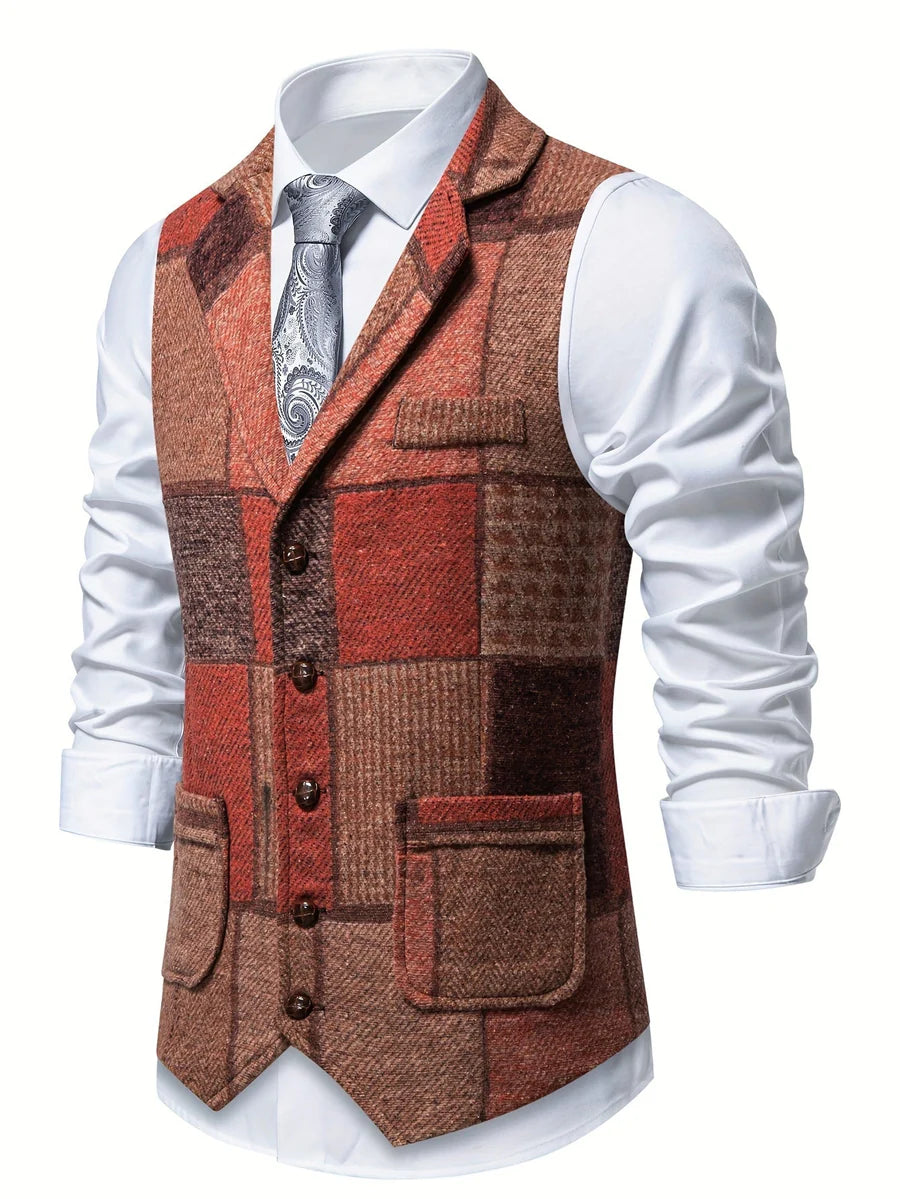 Leo Tweed Waistcoat – Vintage Patchwork Herringbone Vest