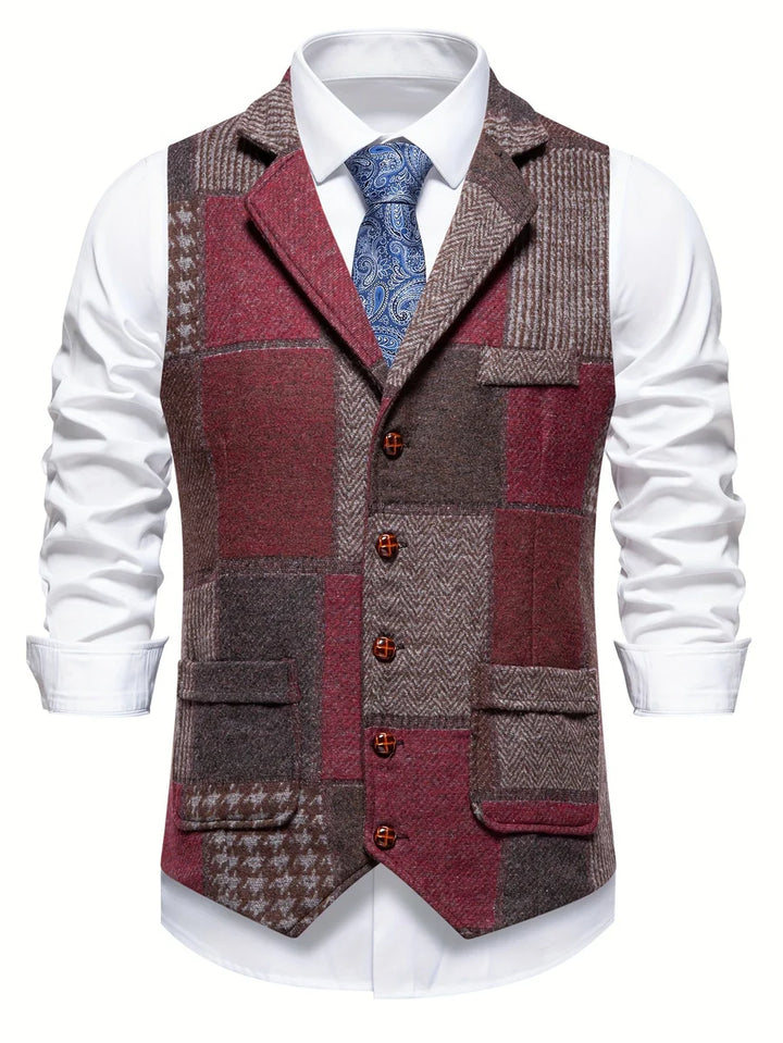Leo Tweed Waistcoat – Vintage Patchwork Herringbone Vest