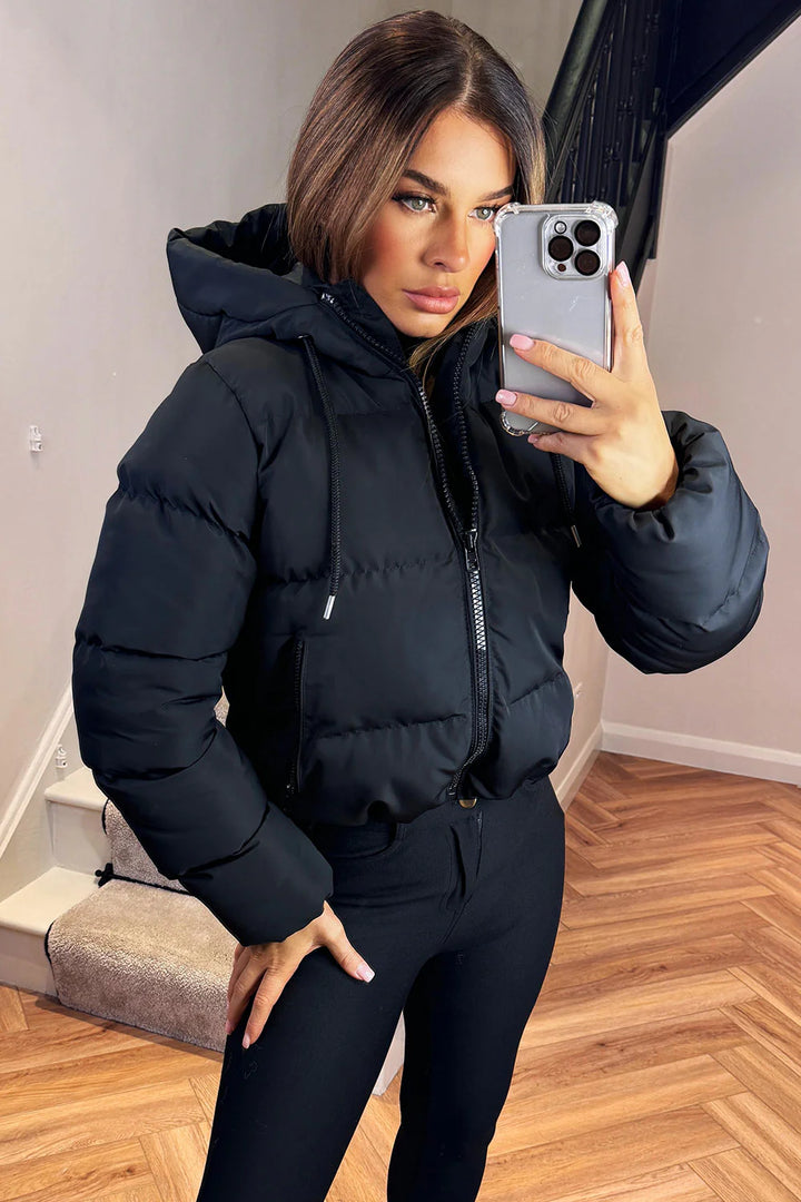 Hooded Puffer Jacket – Short Black Winter Jacket with Insulated Comfort