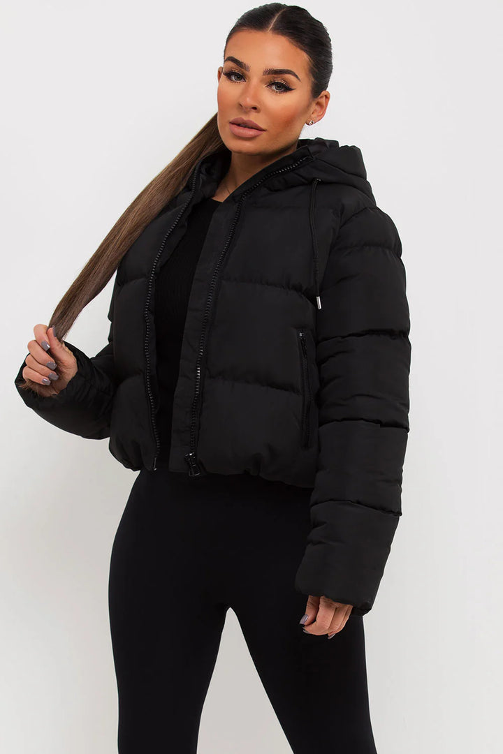 Hooded Puffer Jacket – Short Black Winter Jacket with Insulated Comfort