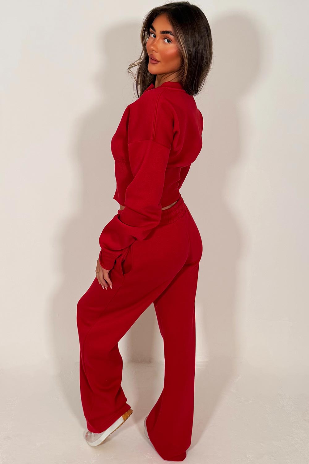 Button Up Corset Sweatshirt Co-Ord – Red Jogger Tracksuit Set