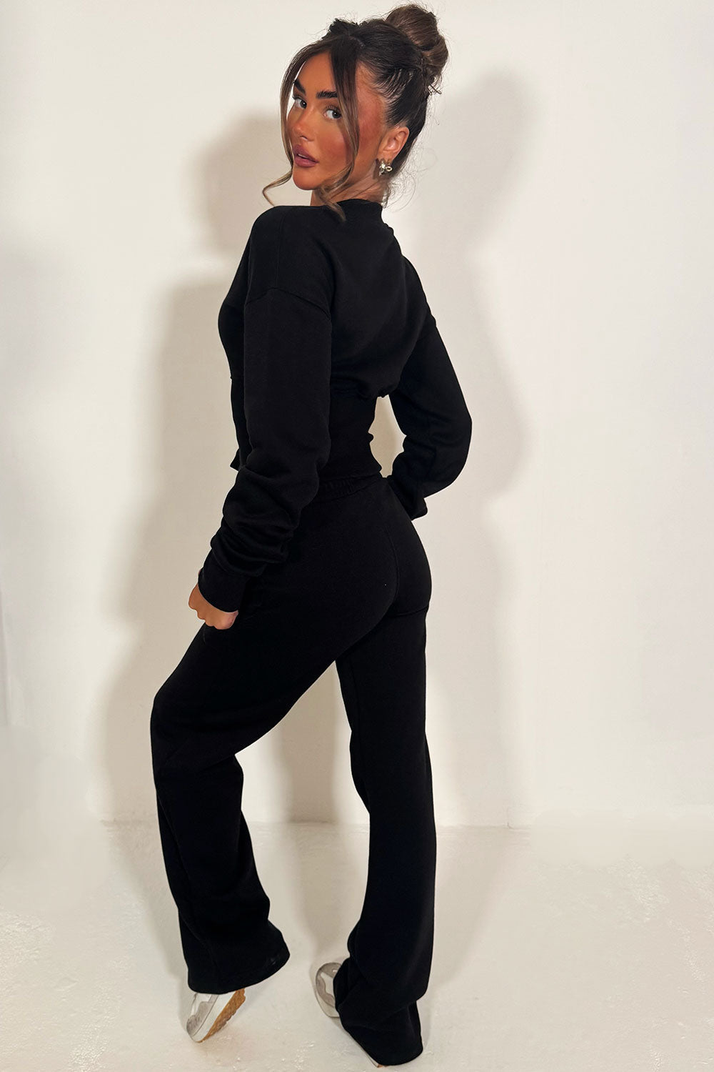 Button Up Corset Sweatshirt Co-Ord – Black Jogger Tracksuit Set