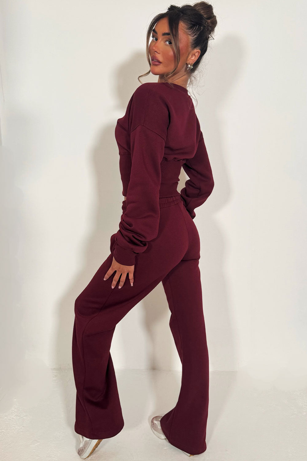 Button Up Corset Sweatshirt Co-Ord – Burgundy Jogger Tracksuit Set