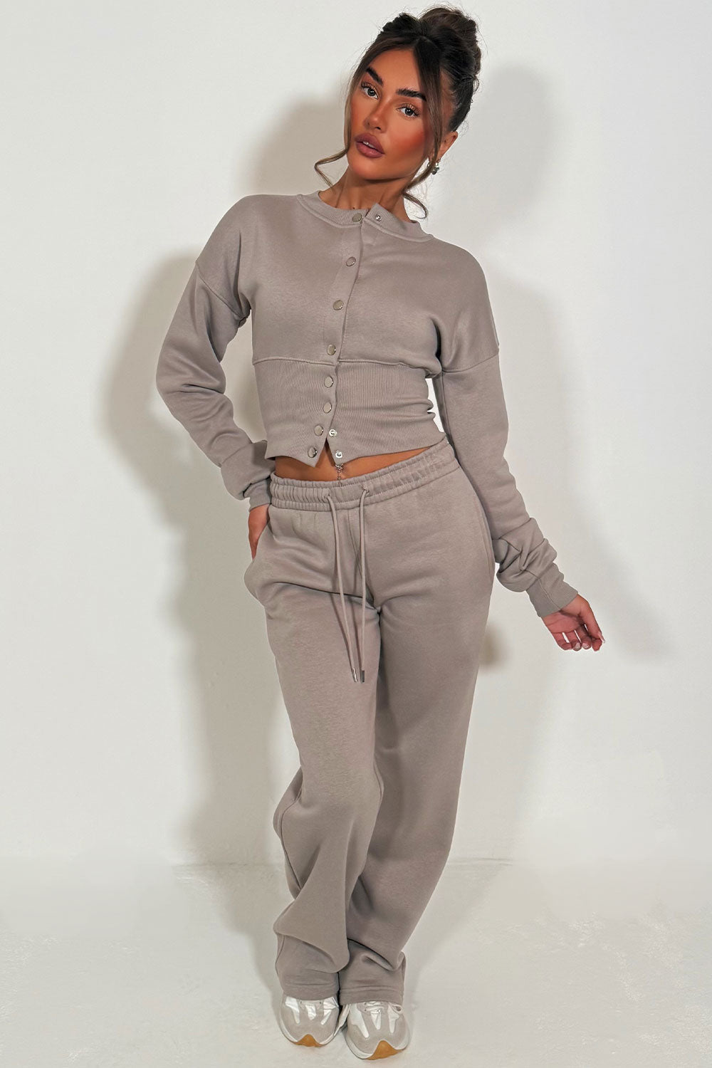 Button Up Corset Sweatshirt Co-Ord – Dove Grey Jogger Tracksuit Set