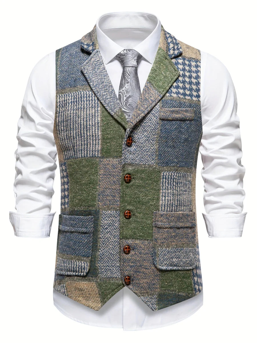 Leo Tweed Waistcoat – Vintage Patchwork Herringbone Vest