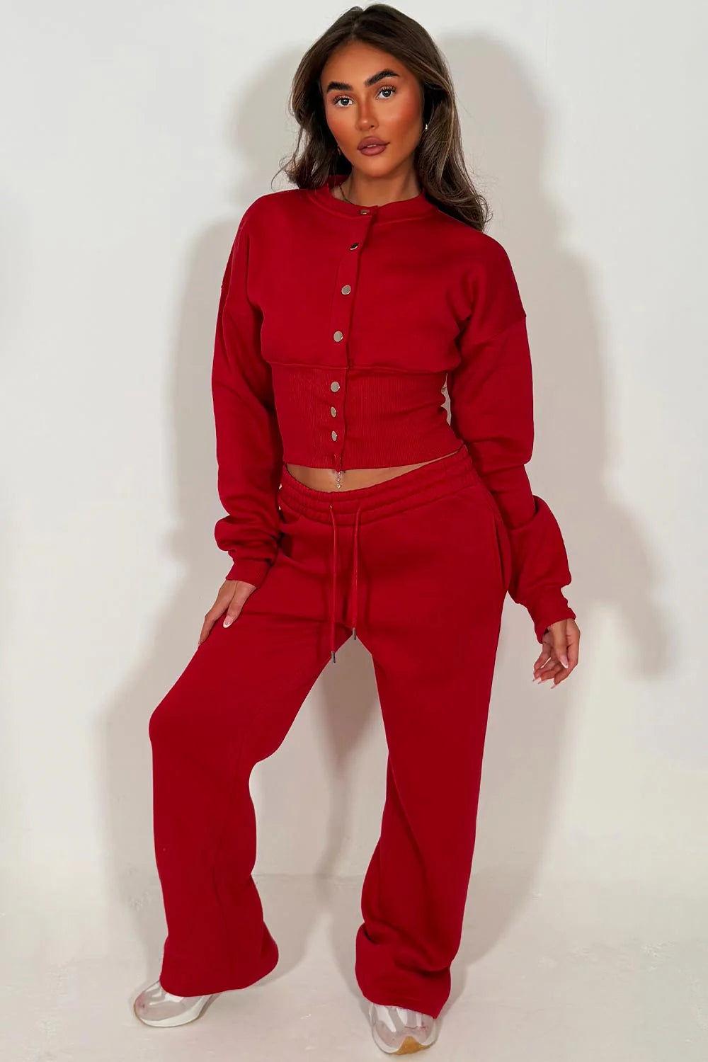 Button Up Corset Sweatshirt Co-Ord – Red Jogger Tracksuit Set