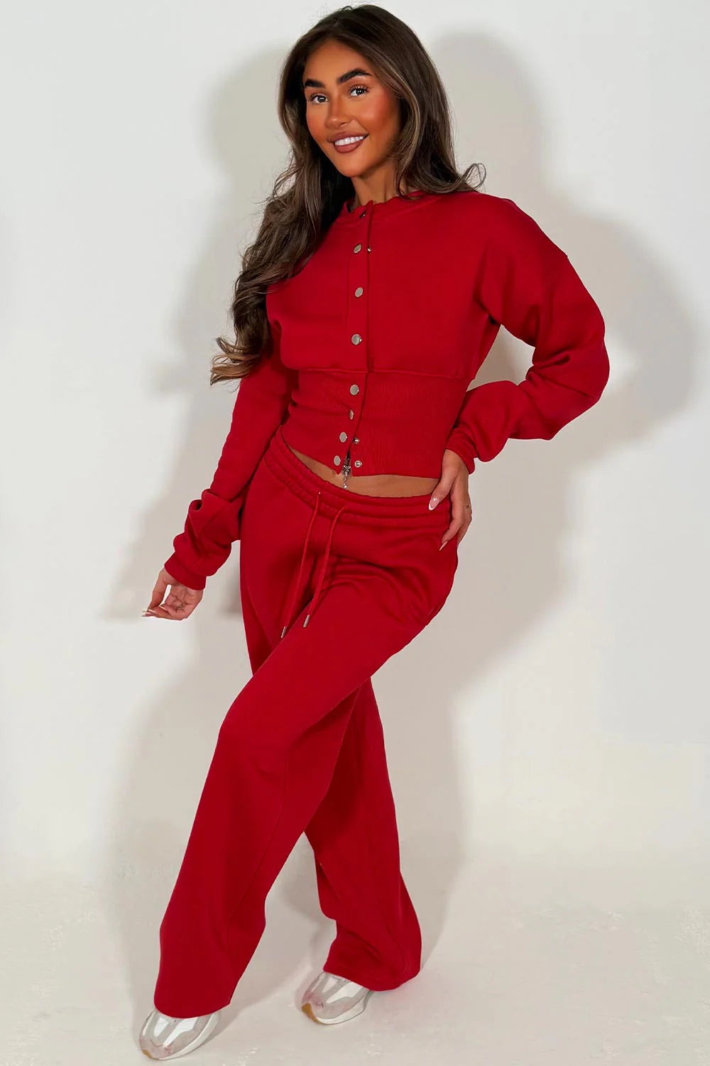 Button Up Corset Sweatshirt Co-Ord – Red Jogger Tracksuit Set