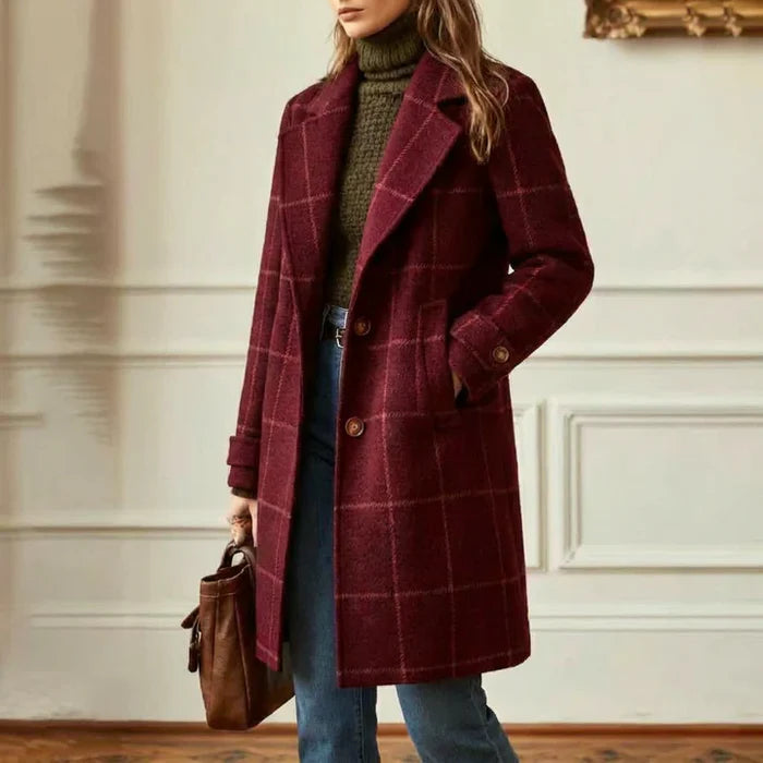 Wool Check Coat – Classic Tailored Mid-Length Outerwear