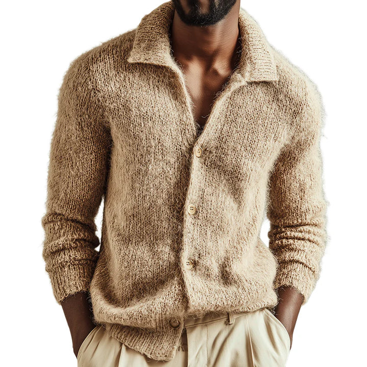Men’s Knitted Lapel Cardigan – Retro Button-Up Sweater for Cozy Warmth