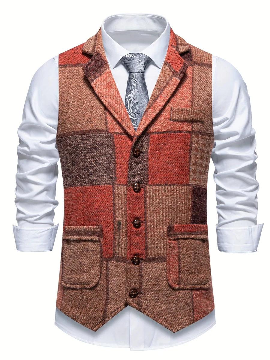 Leo Tweed Waistcoat – Vintage Patchwork Herringbone Vest