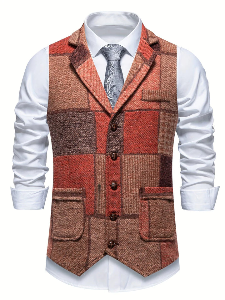 Leo Tweed Waistcoat – Vintage Patchwork Herringbone Vest