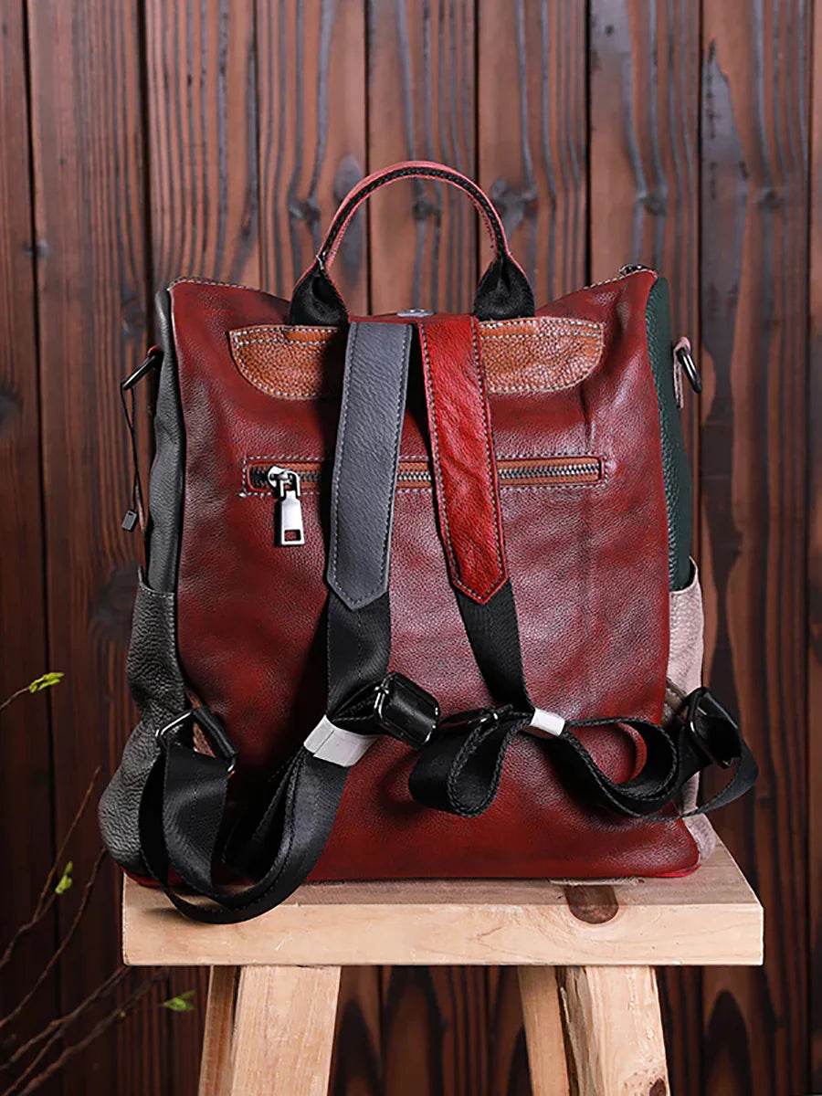 Multicolor Leather Zipper Backpack – Women’s Stylish Everyday Travel Bag