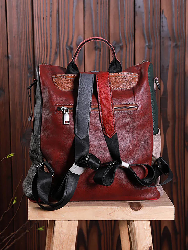 Multicolor Leather Zipper Backpack – Women’s Stylish Everyday Travel Bag