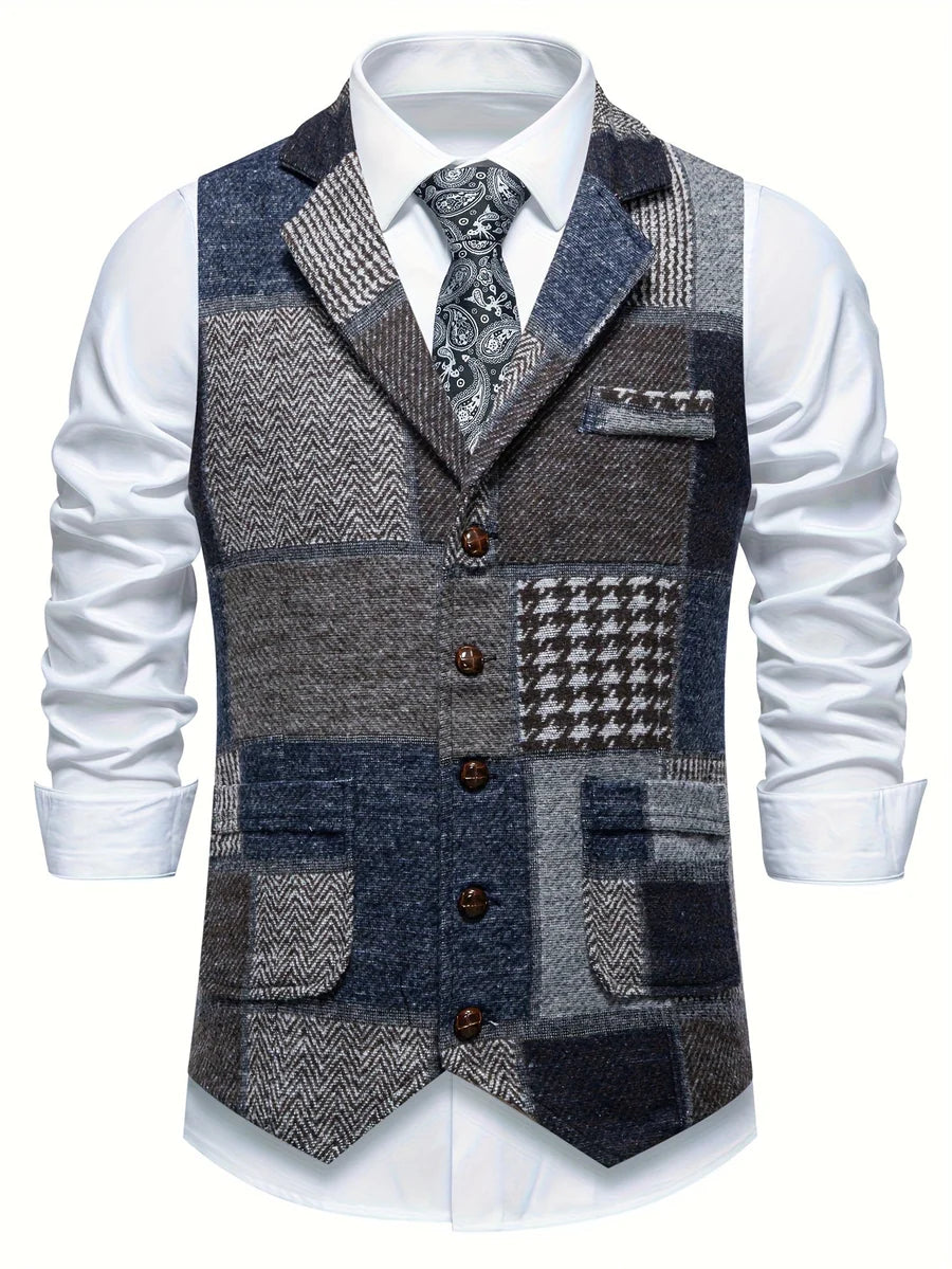 Leo Tweed Waistcoat – Vintage Patchwork Herringbone Vest