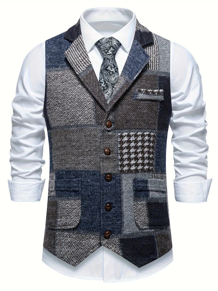 Leo Tweed Waistcoat – Vintage Patchwork Herringbone Vest