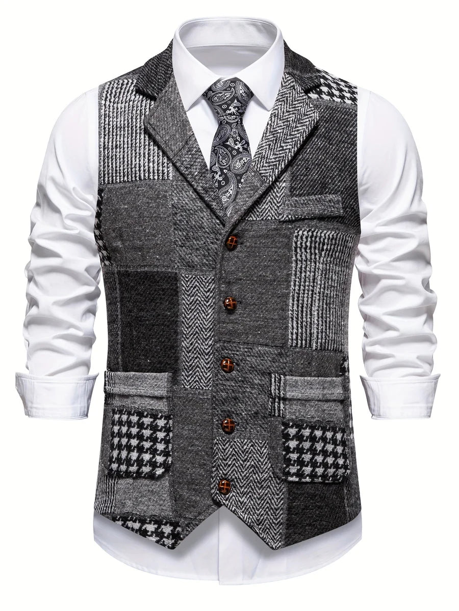 Leo Tweed Waistcoat – Vintage Patchwork Herringbone Vest