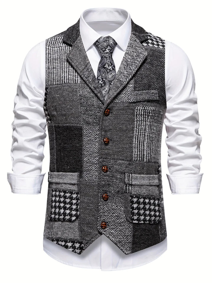 Leo Tweed Waistcoat – Vintage Patchwork Herringbone Vest