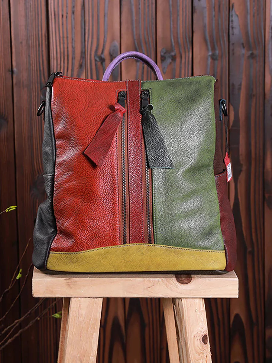 Multicolor Leather Zipper Backpack – Women’s Stylish Everyday Travel Bag