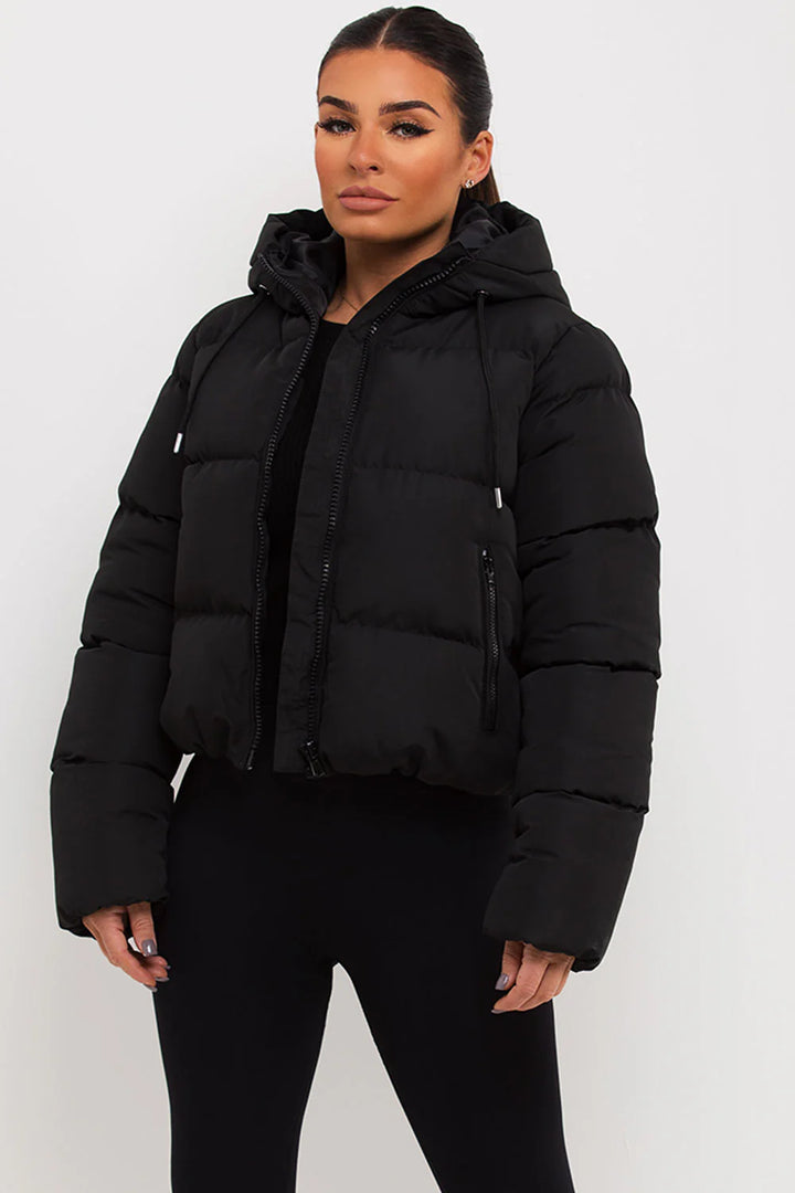 Hooded Puffer Jacket – Short Black Winter Jacket with Insulated Comfort