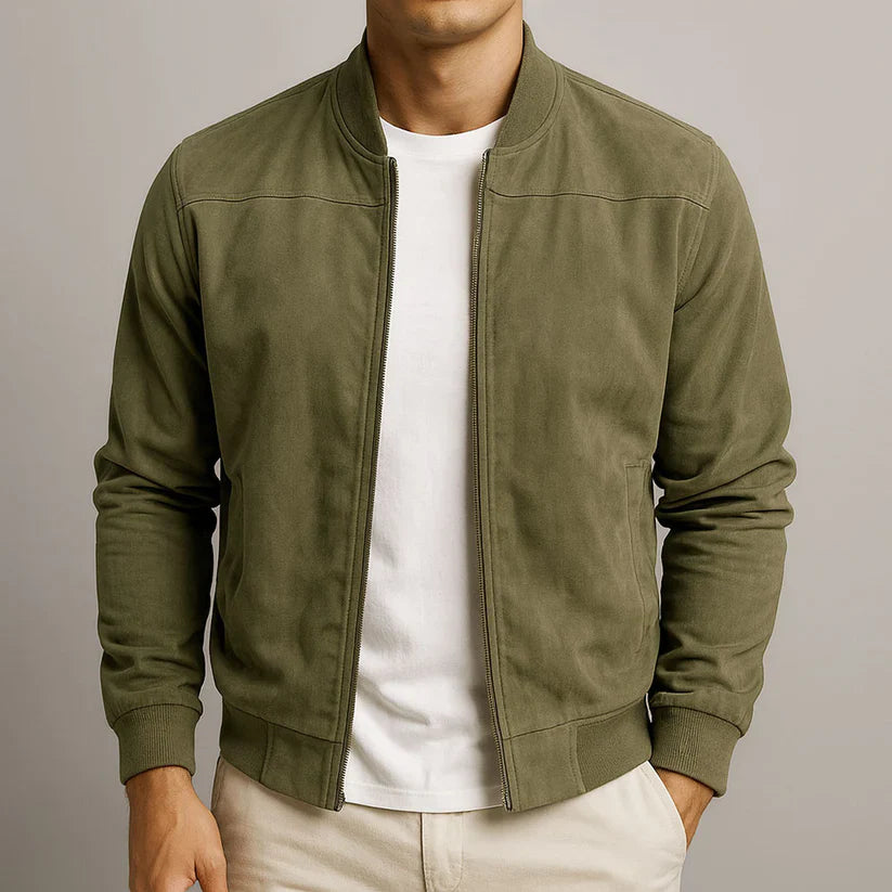 Classic Bomber Jacket – Suede-Style Zip-Up Outerwear for Men | Lightweight
