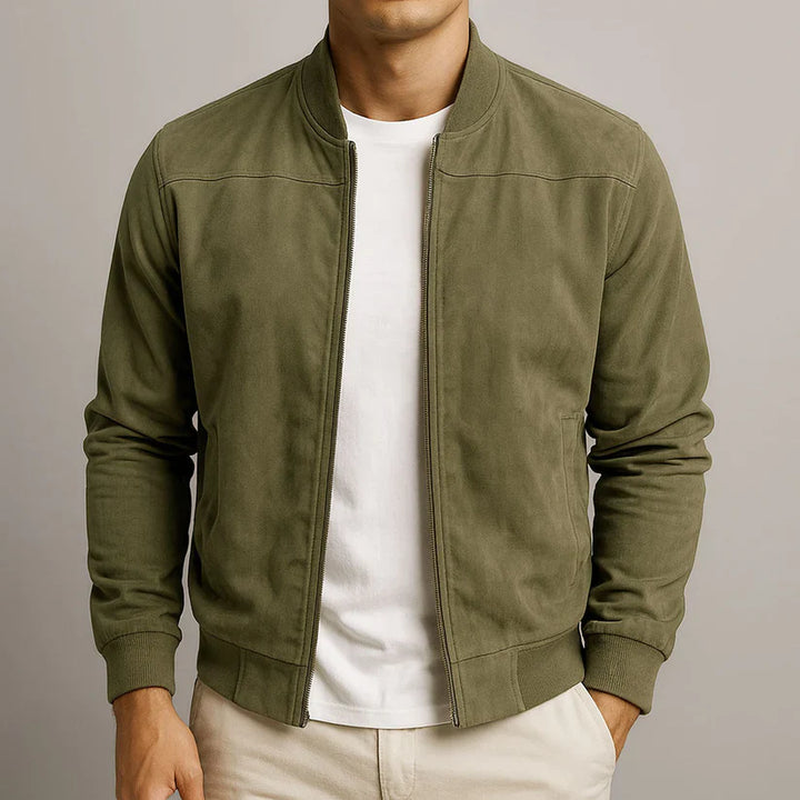 Classic Bomber Jacket – Suede-Style Zip-Up Outerwear for Men | Lightweight