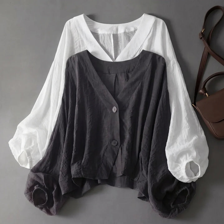 Aurora Linen Blouse – Lightweight Oversized V-Neck Top