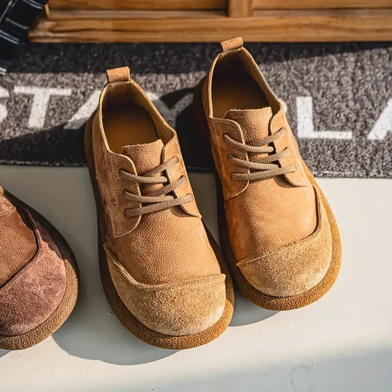 Premium Leather Shoes – Vintage Casual Lace-Up Comfort Sneakers for Men