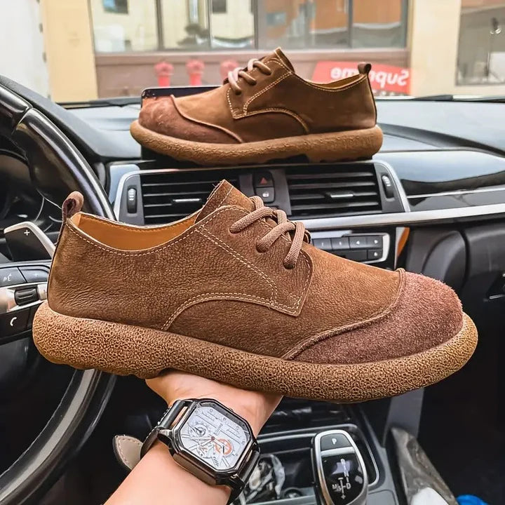 Premium Leather Shoes – Vintage Casual Lace-Up Comfort Sneakers for Men