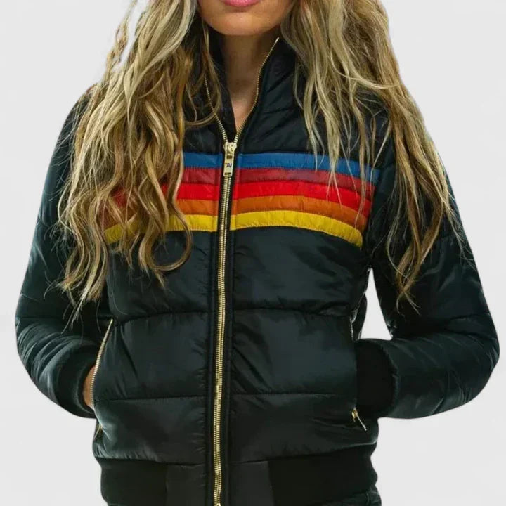 Comfortable Puffer Jacket – Hooded Colorblock Winter Coat with Zip Pockets