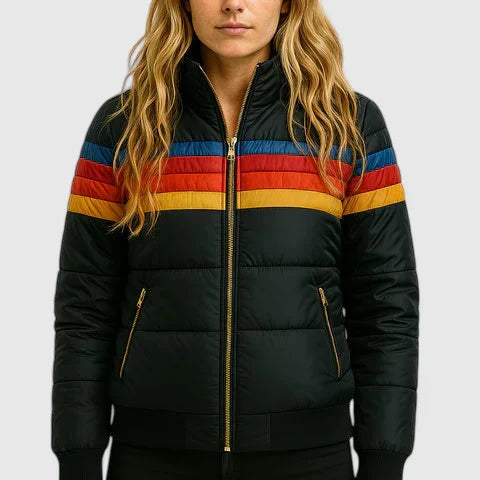 Comfortable Puffer Jacket – Hooded Colorblock Winter Coat with Zip Pockets