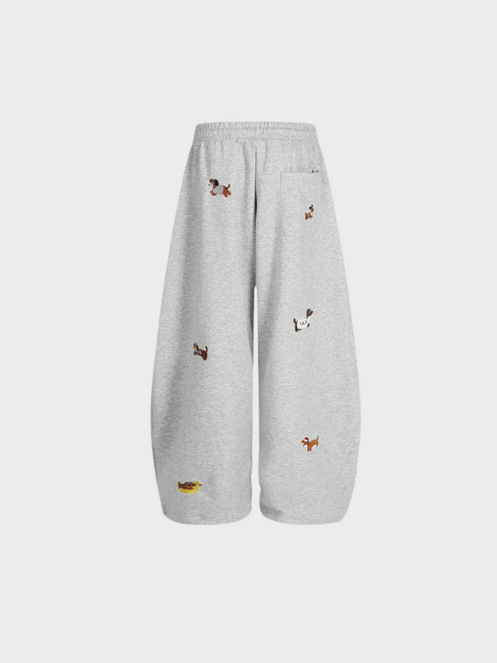 Embroidered Pup Sweatpants – Barrel-Leg Cozy Lounge Fit