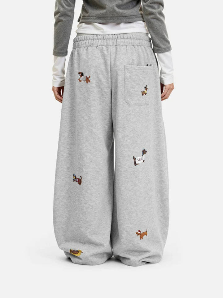 Embroidered Pup Sweatpants – Barrel-Leg Cozy Lounge Fit