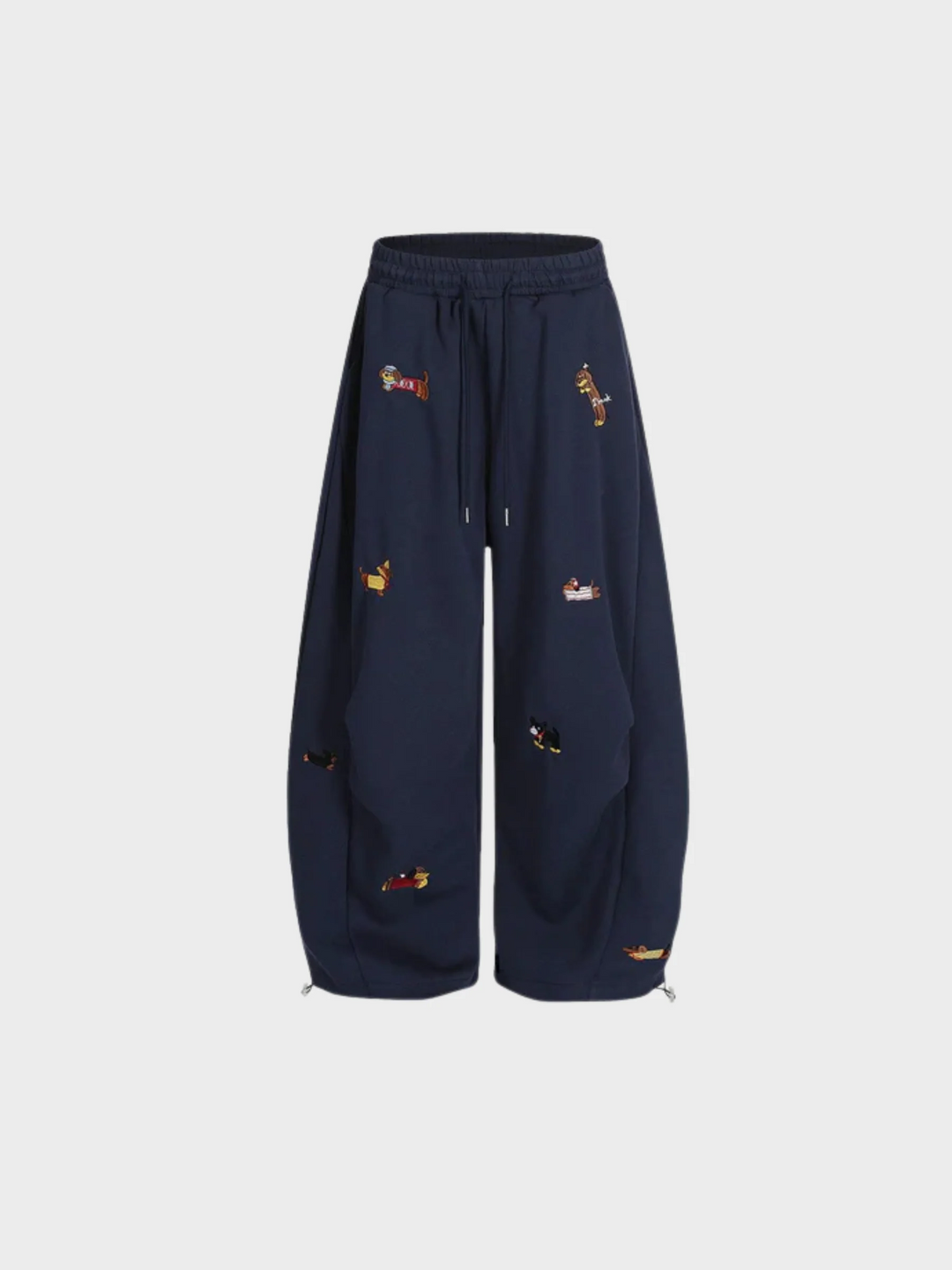 Embroidered Pup Sweatpants – Barrel-Leg Cozy Lounge Fit