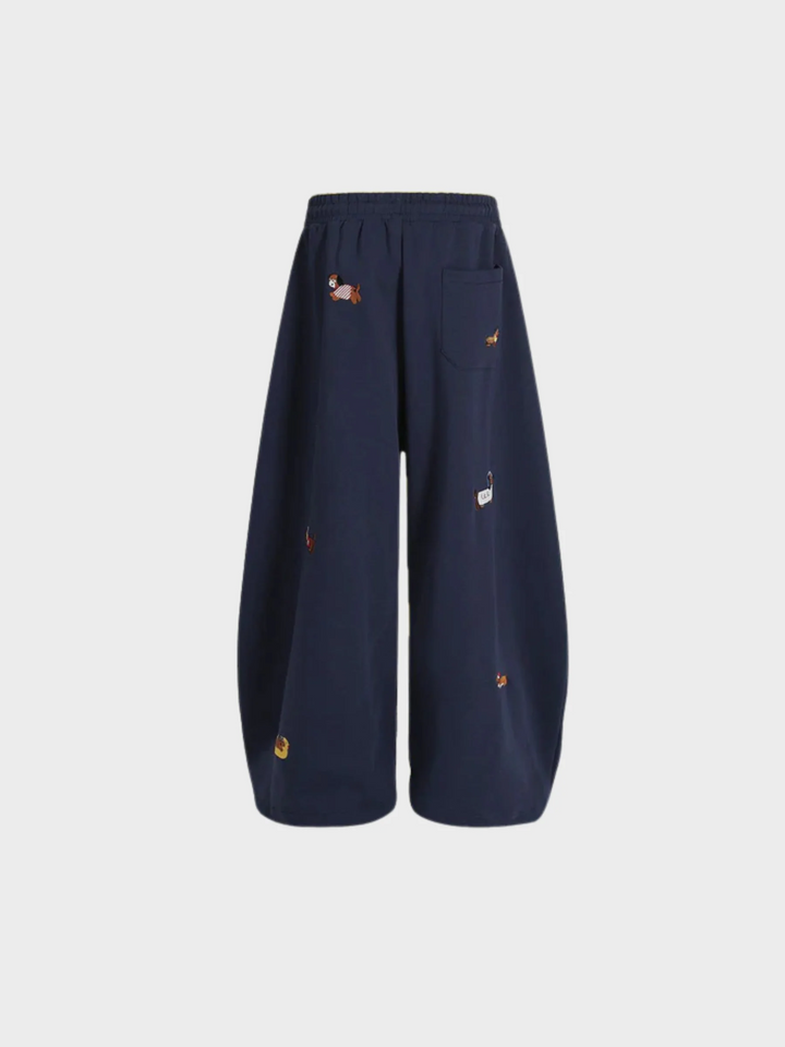 Embroidered Pup Sweatpants – Barrel-Leg Cozy Lounge Fit