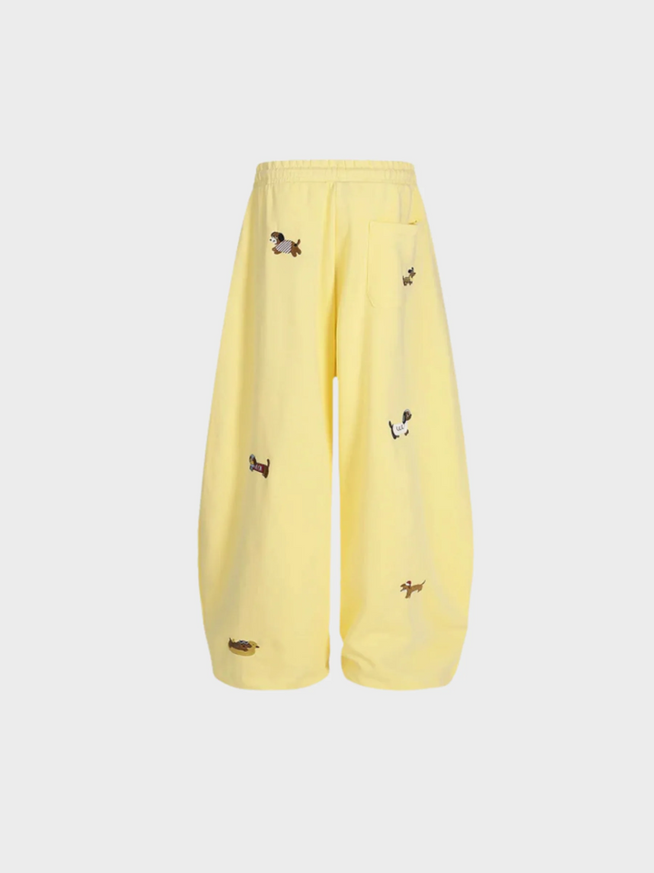 Embroidered Pup Sweatpants – Barrel-Leg Cozy Lounge Fit