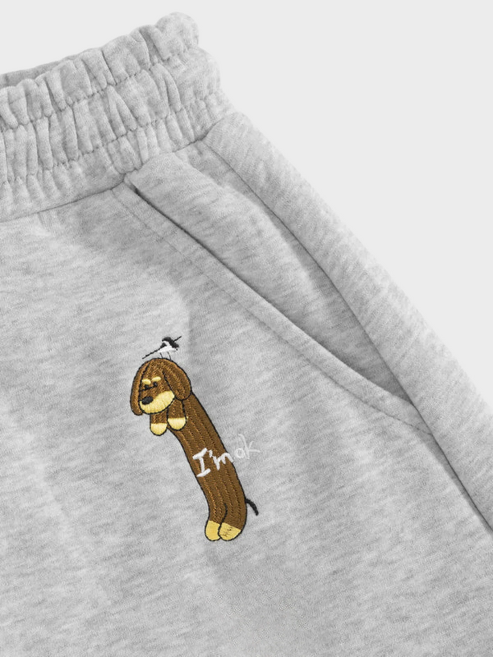 Embroidered Pup Sweatpants – Barrel-Leg Cozy Lounge Fit