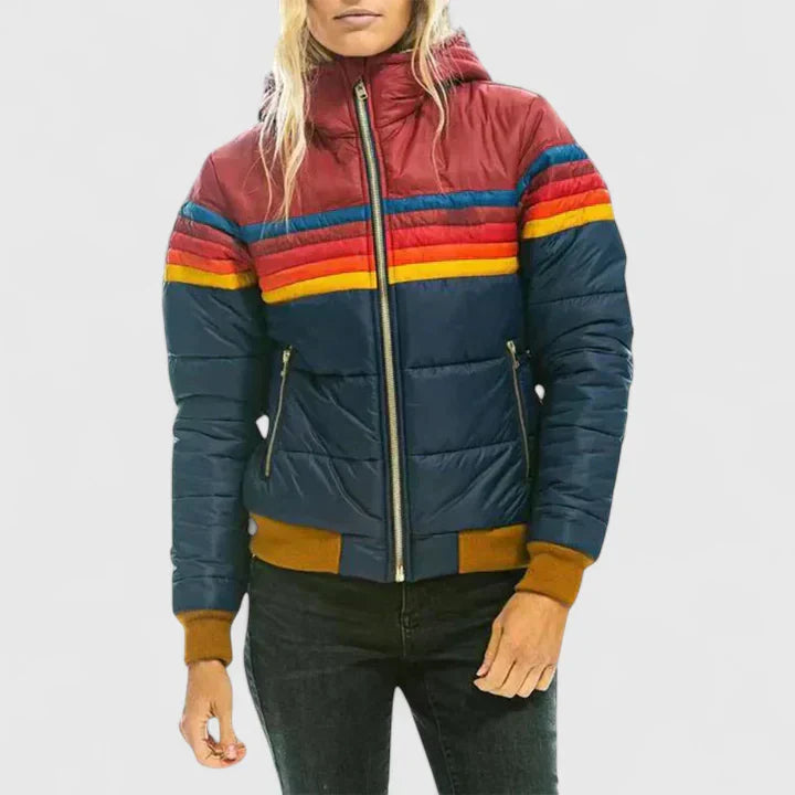 Comfortable Puffer Jacket – Hooded Colorblock Winter Coat with Zip Pockets