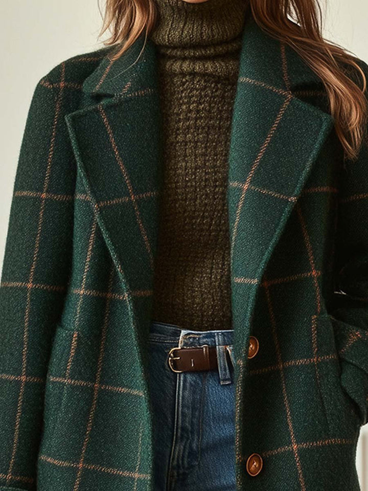 Wool Check Coat – Classic Tailored Mid-Length Outerwear