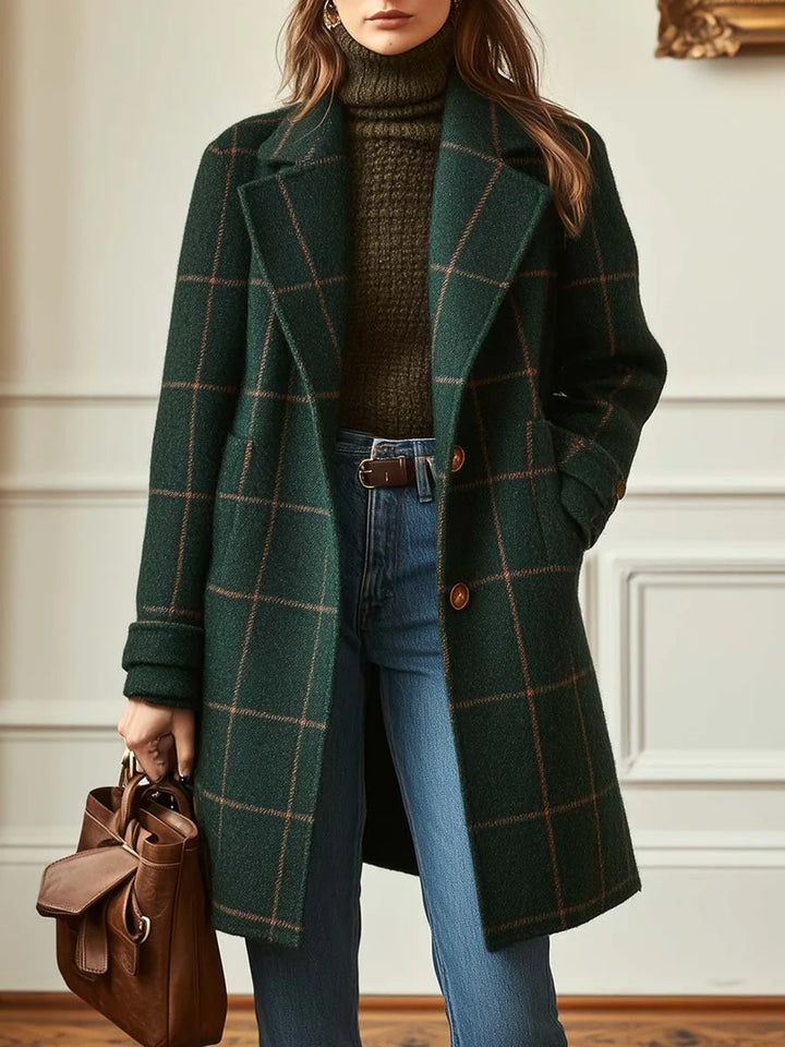 Wool Check Coat – Classic Tailored Mid-Length Outerwear