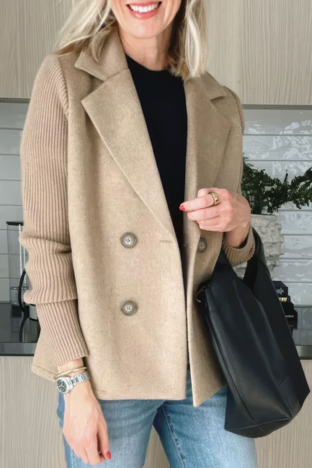 Evelyn | Chic Patchwork Sleeve Coat for a Stylish Look