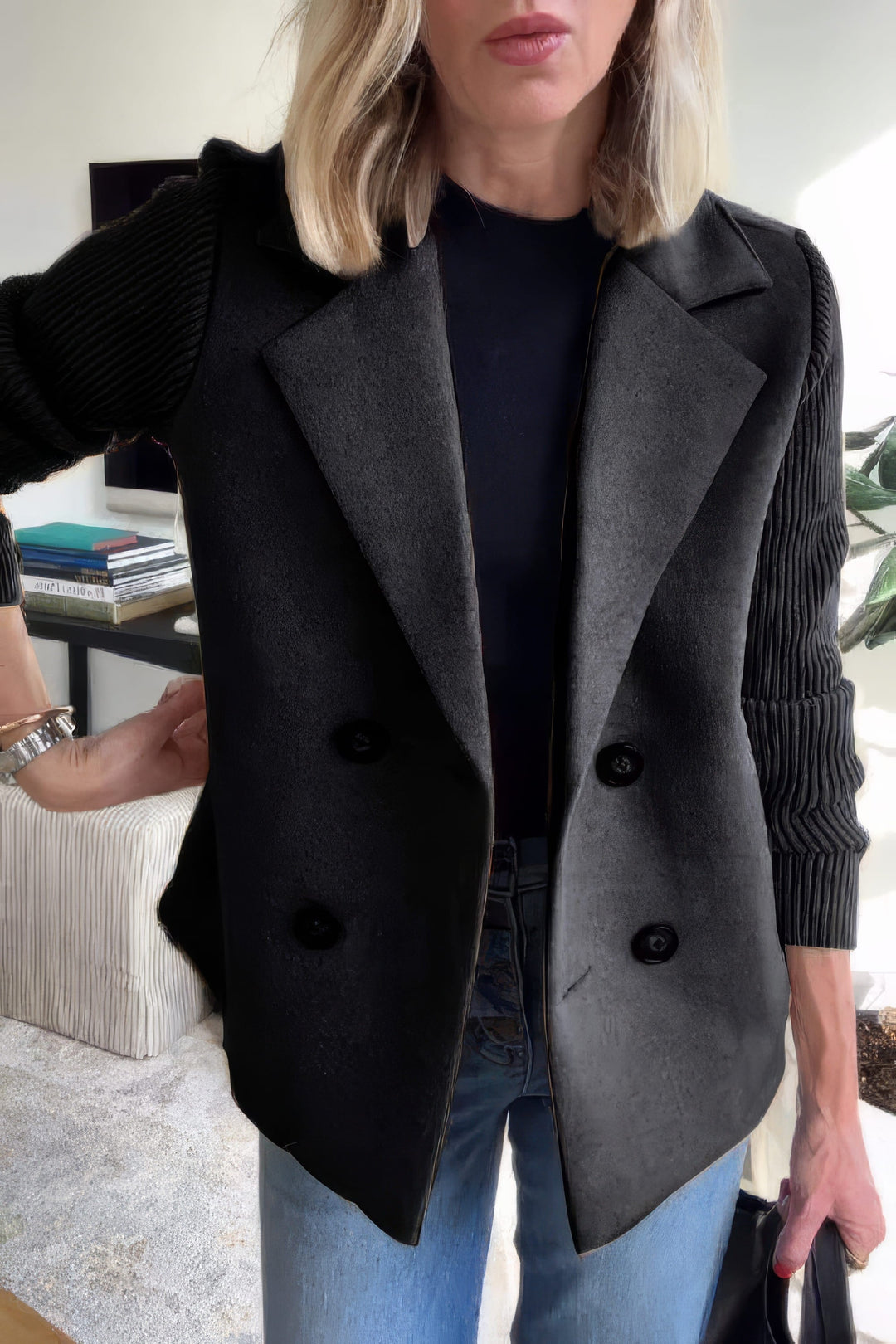 Evelyn | Chic Patchwork Sleeve Coat for a Stylish Look
