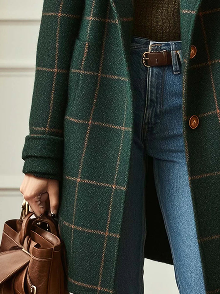 Wool Check Coat – Classic Tailored Mid-Length Outerwear