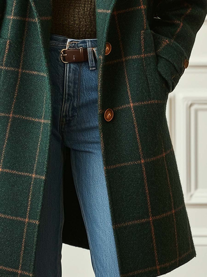 Wool Check Coat – Classic Tailored Mid-Length Outerwear