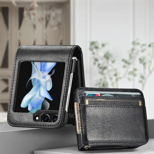 Sophisticated Leather Card Holder Case for Galaxy Z Flip