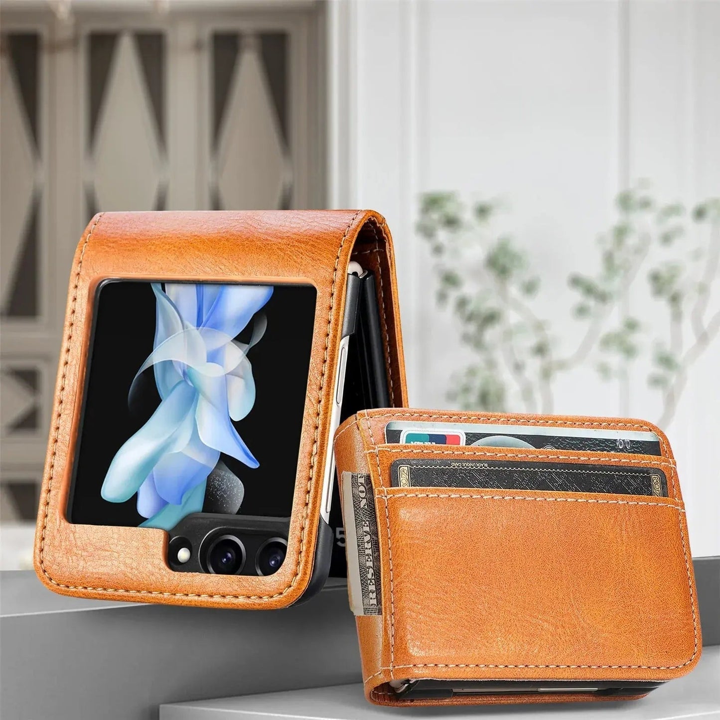 Sophisticated Leather Card Holder Case for Galaxy Z Flip