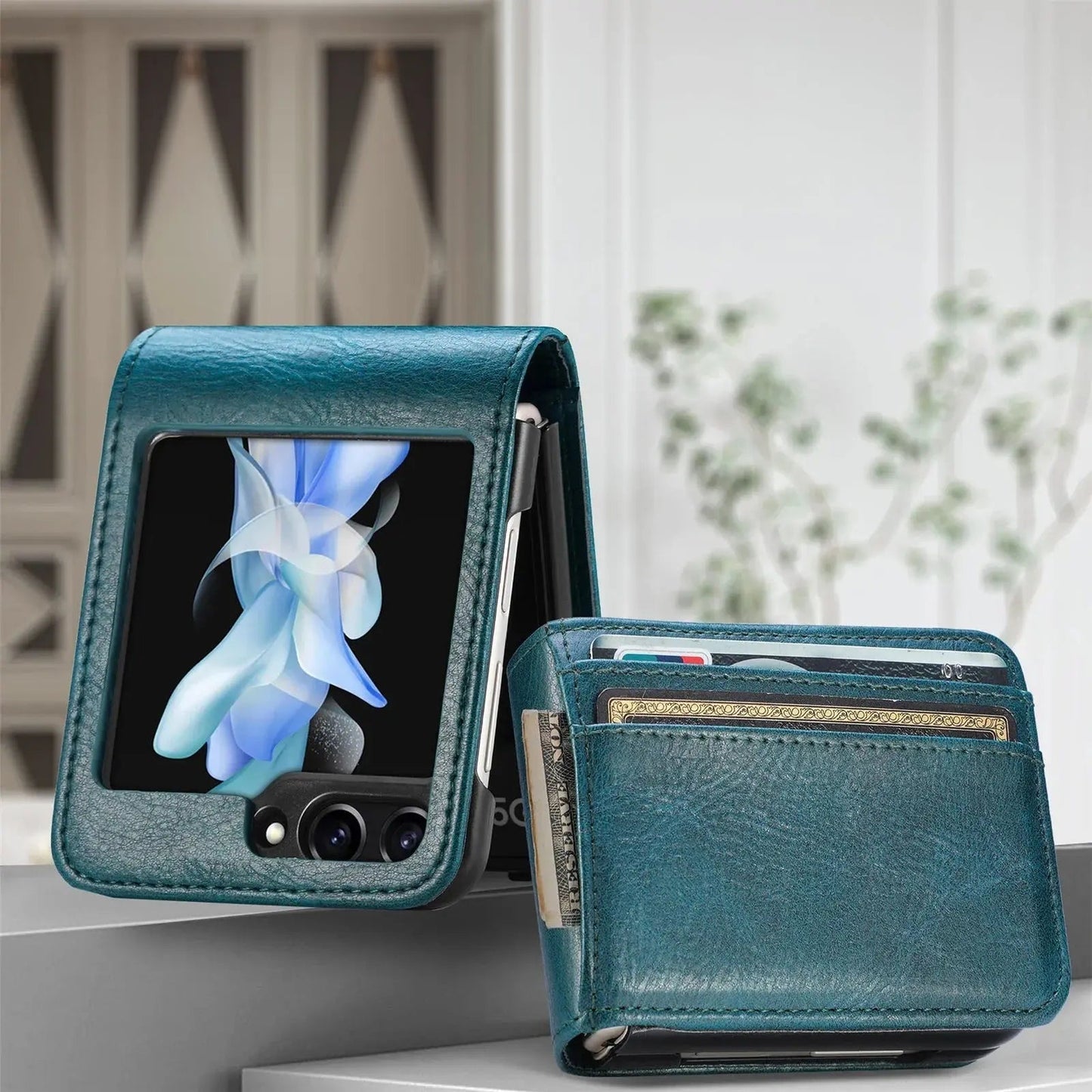 Sophisticated Leather Card Holder Case for Galaxy Z Flip