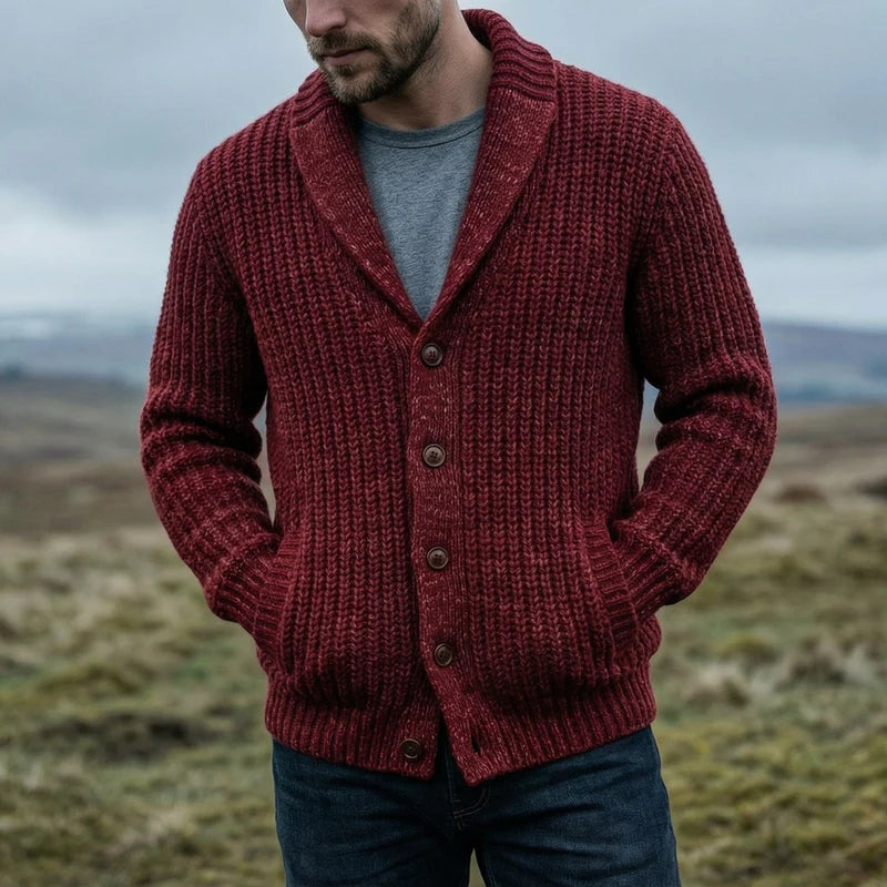 Shawl-Collar Knit Cardigan – Chunky Button-Front Warm Layer