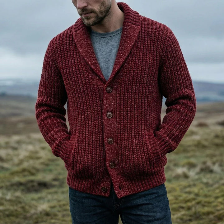Shawl-Collar Knit Cardigan – Chunky Button-Front Warm Layer